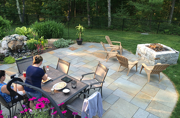 Goffstown back yard after Stone Blossom design services