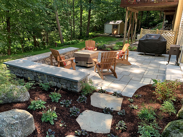 Blustone patio and plantings by Stone Blossom in Bedford New Hampshire