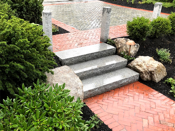 Granite steps with brick driveway in Concord NH